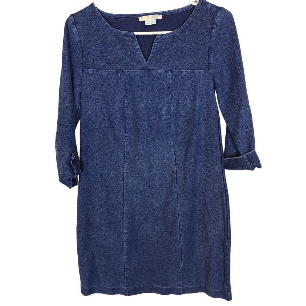 Boden Womens 6P Blue Denim Textured Jacquard 3/4 Sleeves V-Neck A-Line Dress